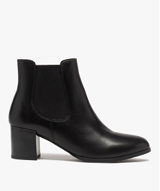 GEMO Boots femme à talon style chelsea dessus en cuir uni noir standard