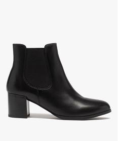 GEMO Boots femme à talon style chelsea dessus en cuir uni Noir