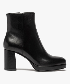 GEMO Boots femme unies à talon carré et semelle plateforme Noir