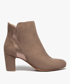 GEMO Boots femme à talon unis dessus suédine et textile brillant marron fonce