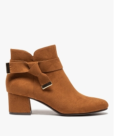 GEMO Boots femme à talon en suédine unie et bride décorative marron standard