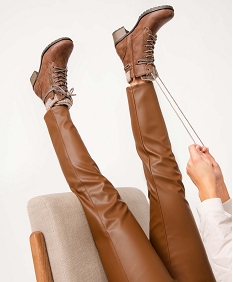 GEMO Boots femme à talon et col rembourré en maille marron vif