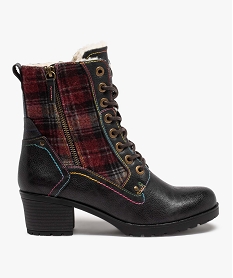 GEMO Boots femme à talon avec tige en tissu écossais bleu standard