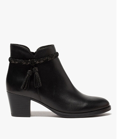 GEMO Boots femme unies à talon dessus cuir et bride fantaisie noir standard