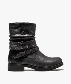 GEMO Boots fourrées femme à semelle crantée et brides fantaisie argente
