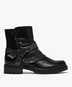 GEMO Boots fourrées femme unies à talon plat style motard noir standard