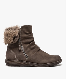 GEMO Boots fourrées femme à talon plat et zip décoratif marron standard