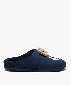 GEMO Chaussons femme mules plates en velours ras - Minnie Bleu