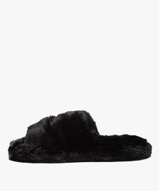 chaussons femme mules plates ouvertes en textile duveteux noirB912101_3