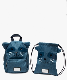 GEMO Sac à dos garçon tête danimal avec pochette assortie Bleu