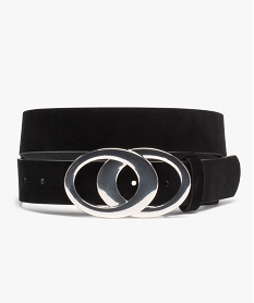 GEMO Ceinture femme aspect velours avec grosse boucle métallique Noir