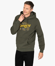 sweat homme a capuche imprime et molletonne vertB951801_1