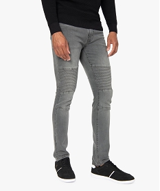 jean homme skinny avec empiecements facon biker gris jeansB954001_1