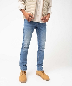 GEMO Jean homme coupe Slim délavé plissé sur les cuisses Gris