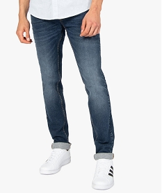 GEMO Jean homme coupe Slim délavé plissé sur les cuisses Gris