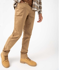 GEMO Pantalon homme straight uni en coton stretch Beige