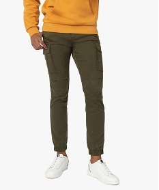 GEMO Pantalon homme cargo multipoche au coloris unique Vert