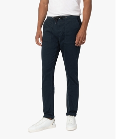 GEMO Pantalon homme en toile avec taille élastiquée Bleu