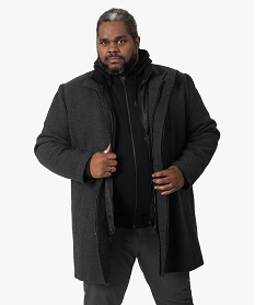 GEMO Manteau homme grande taille effet 2-en-1 à col amovible Gris