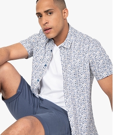 GEMO Chemise homme coupe droite manches courtes et imprimé fleuri Blanc