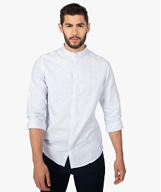 GEMO Chemise homme à rayures et col mao en lincoton Bleu