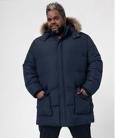 GEMO Parka homme grande taille matelassée avec capuche amovible Bleu