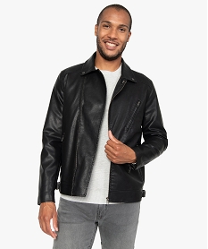 GEMO Blouson homme look motard imitation cuir Noir