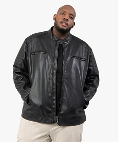 blouson homme grande taille look biker avec surpiqures aux epaules noirB964401_1