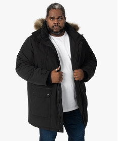 GEMO Parka homme grande taille à capuche avec bord fantaisie amovible Noir