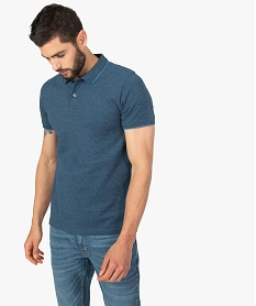 GEMO Polo homme en maille piquée chinée 100% coton biologique Bleu