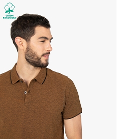 GEMO Polo homme en maille piquée chinée 100% coton biologique Brun