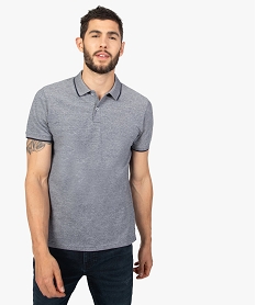 GEMO Polo homme en maille piquée chinée 100% coton biologique Bleu