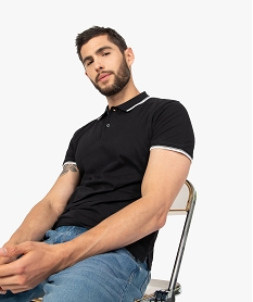 GEMO Polo homme à manches courtes à liseré contrastant noir standard