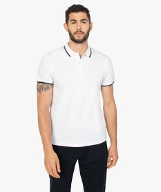 GEMO Polo homme à manches courtes à liseré contrastant blanc standard
