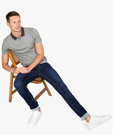GEMO Polo homme à fines rayures et manches courtes kaki standard