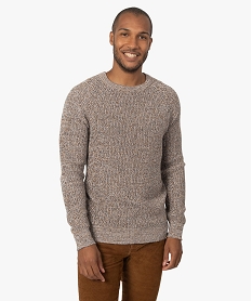 GEMO Pull homme en maille chinée multicolore Brun