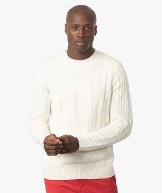 pull homme en maille cotelee avec col rond blancB968501_1