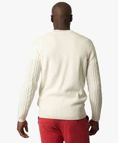 pull homme en maille cotelee avec col rond blancB968501_3