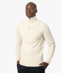 pull homme en maille torsadee avec col camionneur beigeB968701_1