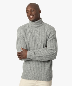 pull homme en maille cotelee avec col montant grisB968801_1