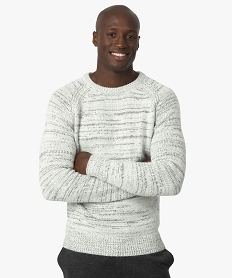 GEMO Pull homme en maille chinée avec col rond Blanc