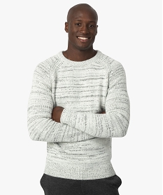 GEMO Pull homme en maille chinée avec col rond Blanc