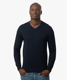 GEMO Pull homme à col V en coton fin Bleu