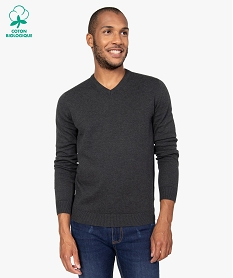 GEMO Pull homme à col V en coton fin Gris
