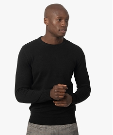 GEMO Pull homme à col rond 100% coton biologique Noir