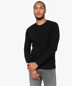 GEMO Pull homme à col rond en maille fantaisie Noir