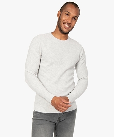 GEMO Pull homme à col rond en maille fantaisie Gris