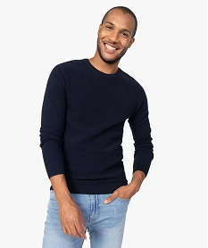 GEMO Pull homme à col rond en maille fantaisie Bleu