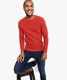 GEMO Pull homme à col rond en maille fantaisie Rouge