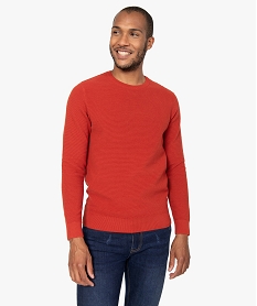 pull homme a col rond en maille fantaisie rougeB970201_2